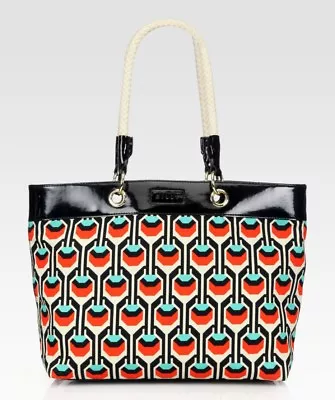 Milly Canvas Large Tote With Patent Leather Accent In Bright Mod Print • $59.99