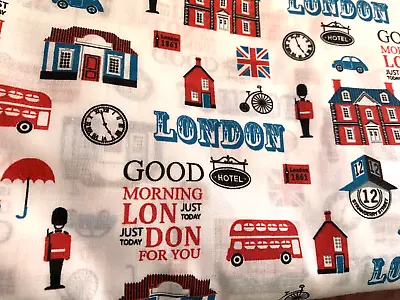 Fabric 100% Cotton London Bus Queens Soldiers Dress Craft Sewing Clothes Curtain • £5.99