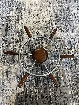 Vintage BOAT STEERING WHEEL 1- Nautical SHIP Chrome Hardwood Functoinal • $199.99