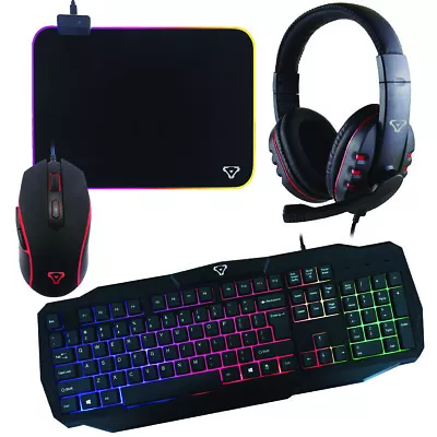 $95 • Buy Laser 4 In 1 PC Gaming Set Combo RGB LED Keyboard Mouse Headset Mouse Pad Bundle