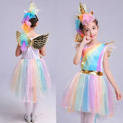 $29.69 • Buy Kids Girls Unicorn Rainbow Tutu Dress Cosplay Party Costume Headwear Outfits AU