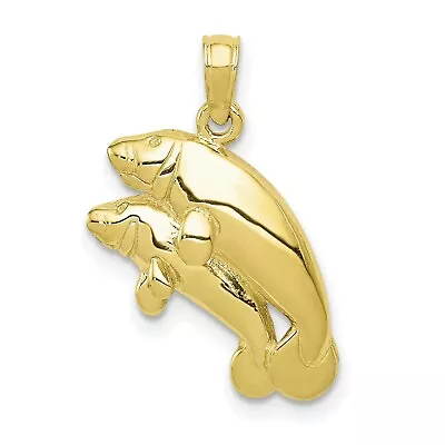 10k Yellow Gold Swimming Manatees Charm Pendant • $140.99