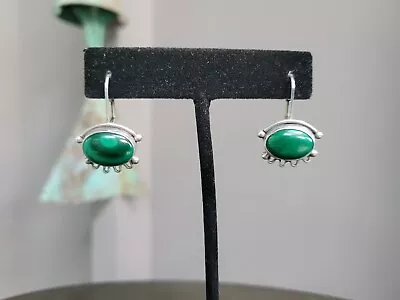 Vintage Sundance Malachite Dangle Earrings Sterling Silver & Green Eye Shape 1 L • $30