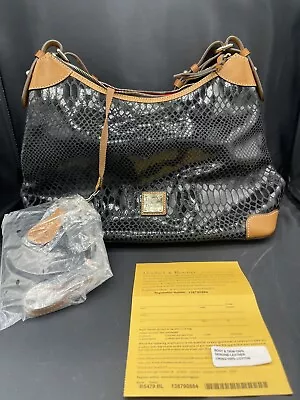 Dooney And Bourke Black Leather Embossed Snake Print Erica Shoulder Bag • $100