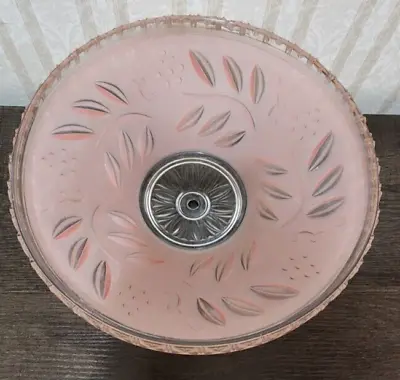 Vintage Pink Glass Ceiling Light Lamp Shade Cover Round Raised Design 12” • $50