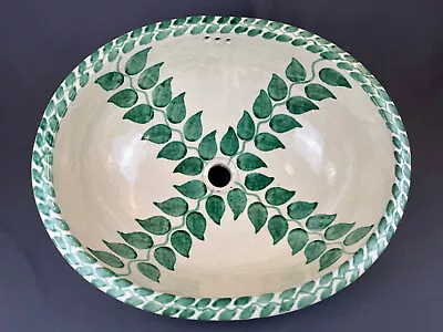 Mexican Terracotta Hand-Painted Drop-In Bathroom Sink Green Leaves 19  X 15  • $154.99