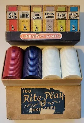 Vintage 1930s Library Of Games  Russell Mini Cards And 100 Rite-Play Poker Chips • $24.99