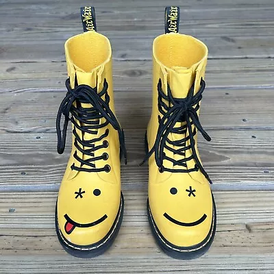 Dr Doc Martens Drench Hincky Smiley Face Rubber Yellow 8  Rain Boots US Womens 6 • $93.21