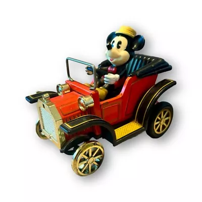 Vintage Disney Mickey Mouse Lever Mechanical Toy 1908 Tin Car 1981 • $15