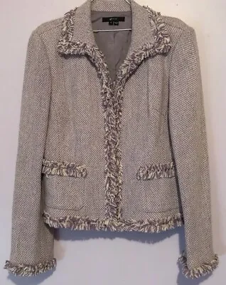 E By ECI New York Acrylic Wool Tweed Purple Blazer Jacket Fringe Women’s Size 12 • $34.99