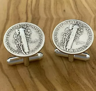 $9.79 • Buy New Cufflinks W/ Vintage 90% 900 Silver Liberty Tails Side Dime Currency Money