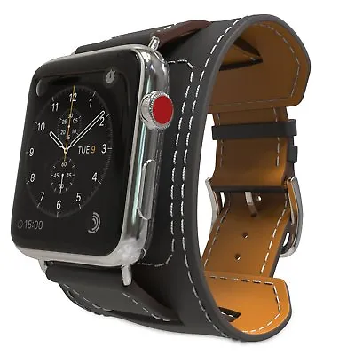 $20.95 • Buy 49/44/41/45mm Genuine Leather Cuff Strap Band For Apple Watch Series 8 7 6 5 SE