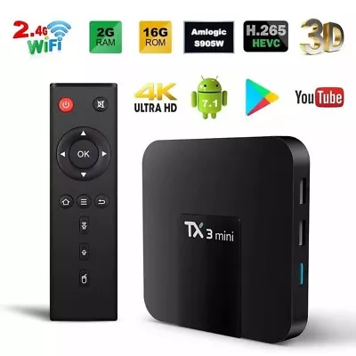 TX3 Mini Android TV Box 2GB+16GB Quad Core 4K HD Media Player WIFI HDMI UK • £22.50