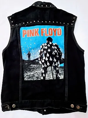 $295 • Buy Pink Floyd Metallica Ozzy Osborne, Studded Patched Rock Metal Denim Jacket Size