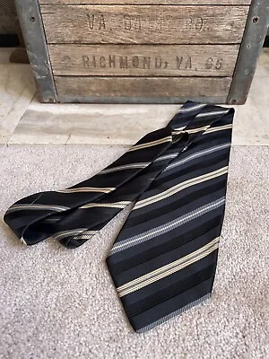 KITON Men's 100% Silk 7 Fold Tie - Detailed Black Gray Tan Stripe - 4' • $44.99