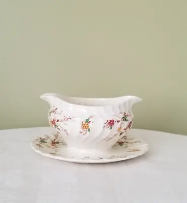 Vtg. Heritage By Myott Staffordshire Floral Gravy Boat Attached Plate - England • $38.45