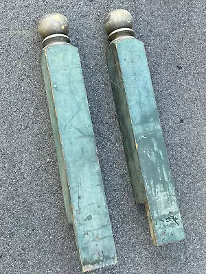 PAIR Antique Newel Post In Early Blue Paint Architectural Salvage  • $389.50