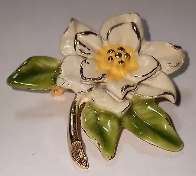 Rafaelian Hand Painted Gardenia Flower Brooch Pin  • $12
