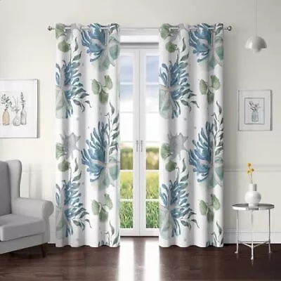 Coastal Nautical Window Curtain 50% Light Blocking Curtains Beach Ocean-Theme... • £48.59