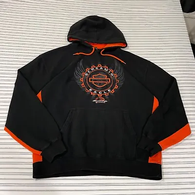 VTG Y2K Harley Davidson Black / Orange Color Block Hoodie XL Screamin' Eagle • $39.99