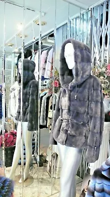 Gorgeous Mink Fur Jacket With Hood Hard To Find Shade Blue Purple Retails: $8500 • $3899