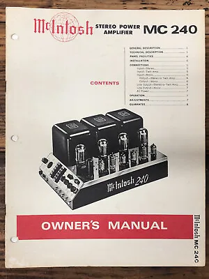 Mcintosh  MC-240 / MC240 Amplifier  Owner / User Manual *Original* • $99.97