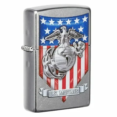 Zippo 49317 US Marine Corps Crest And US Flag Street Chrome Pocket Lighter • $22.91