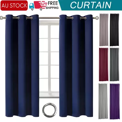 2X Blockout Curtains Blackout Window Curtain Draperies Pair Eyelet For Bedroom • $9.29