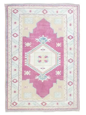 Vintage Pink Blue Oushak RugTurkish Handmade Large RugNursery Rug6.4x9 Ft • $1345.50