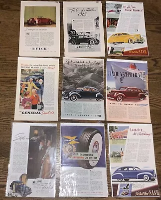 LOT 9~1930s VINTAGE CAR AUTO TIRE PRINT ADS~Nash Buick Lincoln GM Goodyear • $4.99