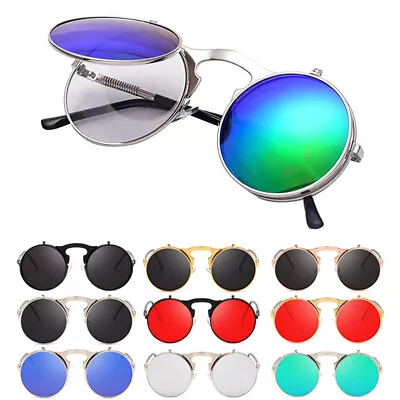 Flip Up Vintage Sunglasses 90's Round Retro Classic Glasses Designer Eyewear • $10.99