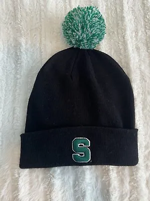 Michigan State St Spartans Black Ncaa Vintage Knit Retro Beanie Pom Cap Hat Nwot • $8