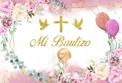 Mi Bautizo Party God Bless Baptism Backdrop Photography Background Supplies • $49.49