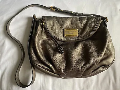 MARC BY MARC JACOBS Classic Q Metallic Silver Gray Leather Crossbody Bag Purse • $37.20