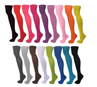 Ladies Womens Strech Over The Knee Thigh High Plain Thigh High Back School Socks • £3.95