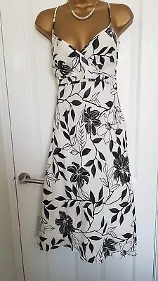 Women's Linen Libra Black And White Dress Size 12 Uk • £14.99