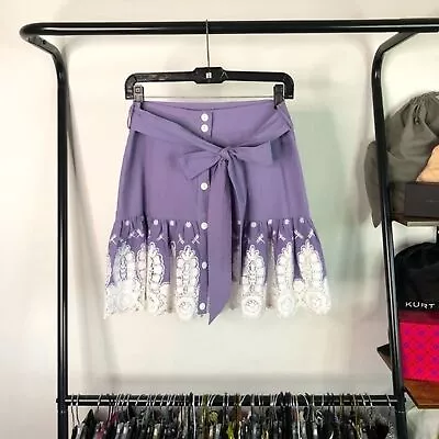 Miguelina Violet Flared Skirt With Eyelet Lace Trim • $75