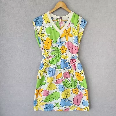 Vintage Mischief Dress Womens Size 14 90s Colourful Floral Tropical Beach Summer • $39.90