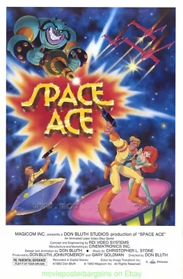 SPACE ACE GAME MOVIE POSTER 27x41 DON BLUTH ANIMATION RARE EARLY 80's GAME PROMO • $60