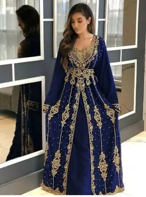 Royal Dubai Moroccan Kaftan Islamic Abaya Maxi Jalabiya Jilbab For Women Dresses • $59.79