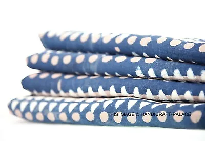 Indian Hand Block Print Cotton Natural Handmade Abstract Ikat Fabric Blue 3 Yard • £27.59