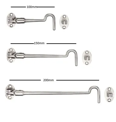 Satin Stainless Steel Outdoor Heavy Duty Cabin Hook & Eye 100mm 150mm & 200mm  • £9.25