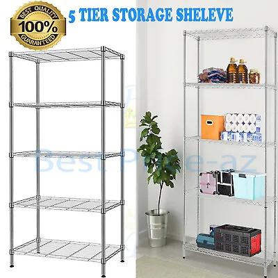 5 Tier Metal Storage Rack Shelving Kitchen Office Garage Bathroom New Wire Shelf • £32.99