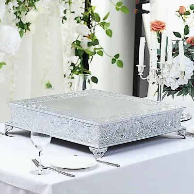 SILVER 22  Square Floral Embossed Cake Stand Cupcake Display Wedding Party Home • $88.44