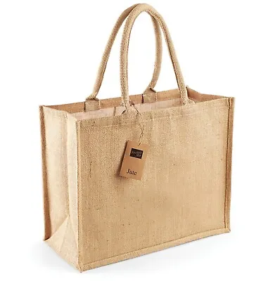 Large Jute Shopping Bag Classic Reusable Eco Friendly Hessian Tote 42 X 33 X19cm • £10.99