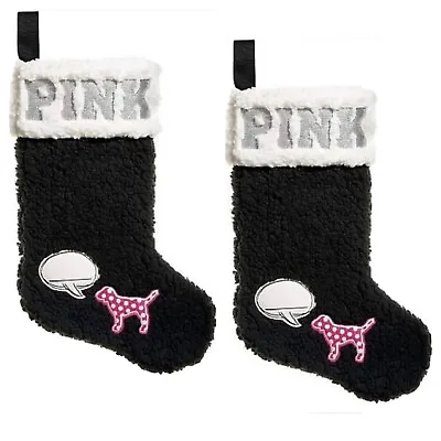 Victoria's Secret Pink Black Sherpa Stocking 2 Pc New • $16.99