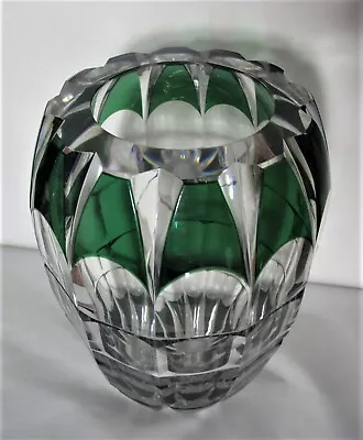 $215 • Buy Signed 10 Lb. VAL ST. LAMBERT (Belgium) Green Cut Crystal Vase  9.25  X 6