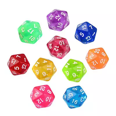 10pcs/set D20 Dice Opaque Twenty Sided Dice For Board Game Acrylic Mixed Color • £7.35