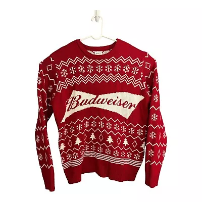 Budweiser Red Ugly Christmas Sweater Snowflake Holiday Pullover  Size XL • $18.74