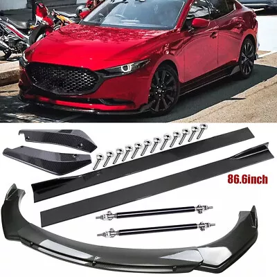 Carbon Fiber Front Bumper Lip/Side Skirt/Strut Rods For Mazda 3 Mazda3 Hatchback • $199.99